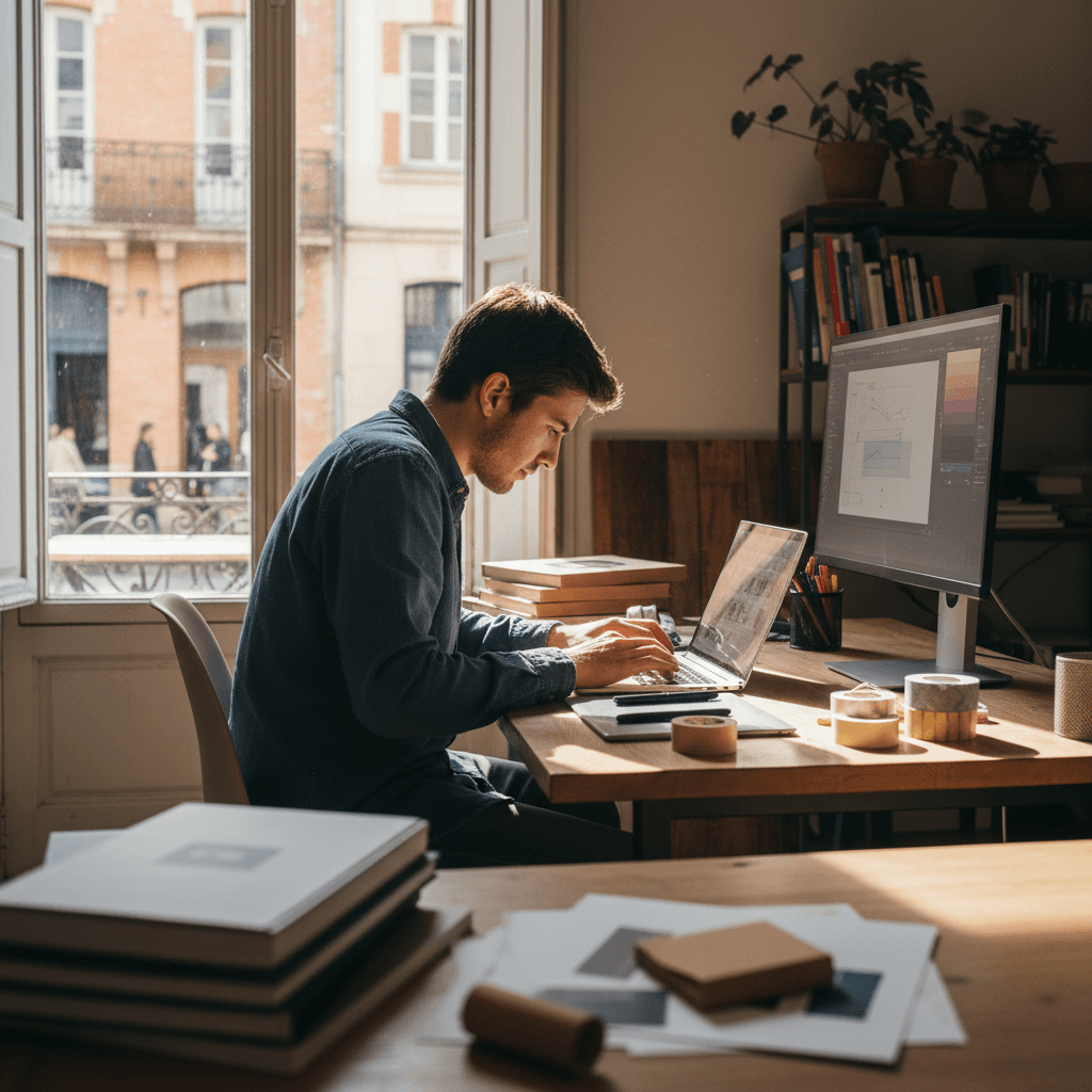 Léo accompagnant un client à Toulouse avec professionnalisme et proximité