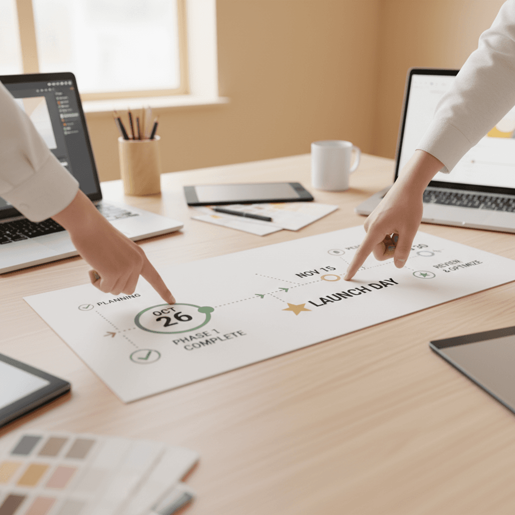 Timeline de mise en ligne rapide du site web, processus clair et simple