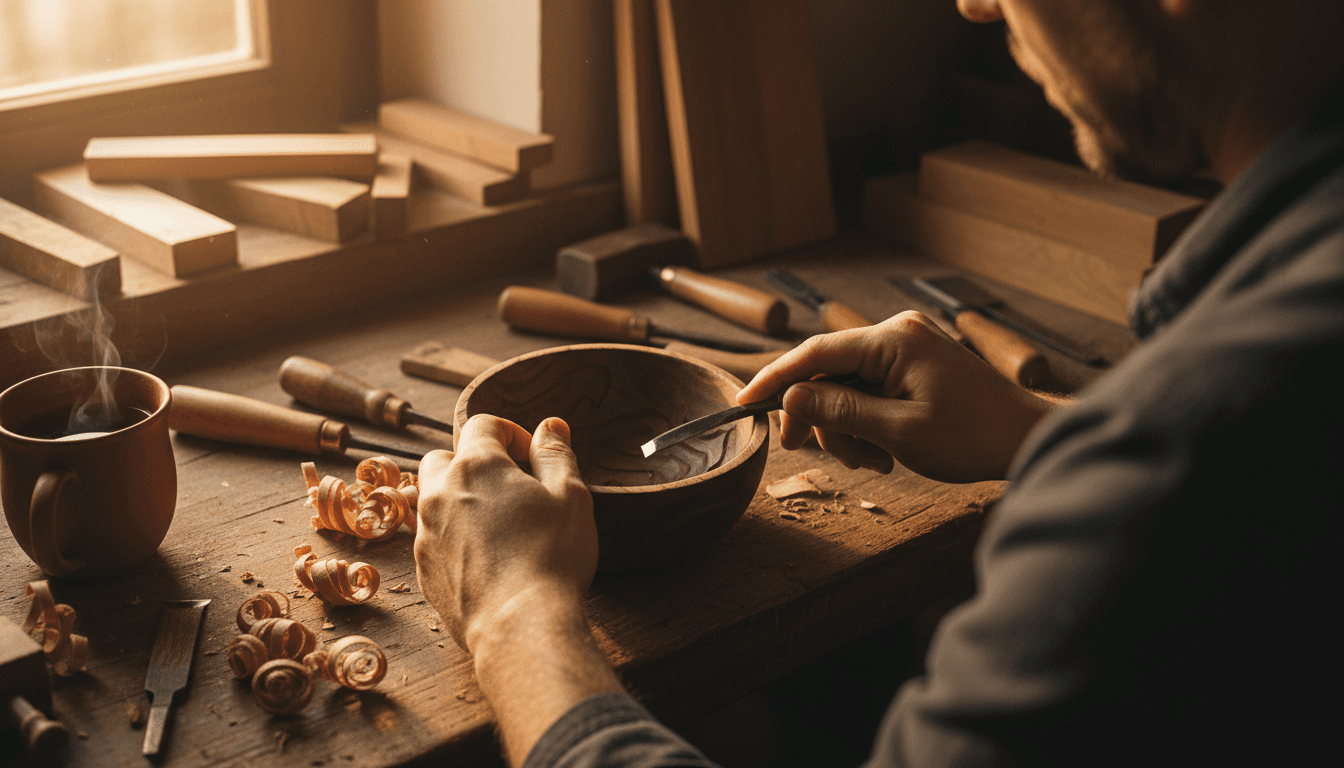 Mains d'artisan au travail, mettant en avant le savoir-faire traditionnel et l'authenticité du métier